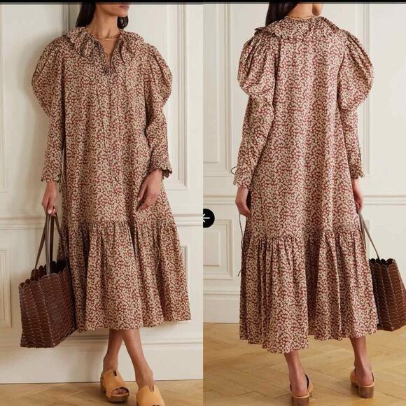 Horror Vacui Elena Scalloped Floral-Print Cotton Midi Dress Size XS - Picture 11 of 15